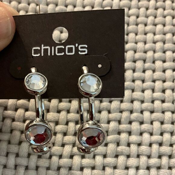 0069-Chico's Silver and Red Gemstone Earrings - Picture 1 of 6
